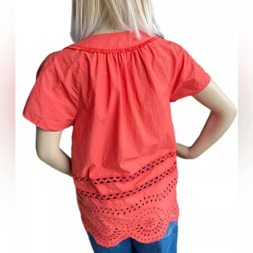 Madewell Top Angelica Rusty Orange Eyelet Short Sleeve Blouse Women’s Size XS - Picture 8 of 12
